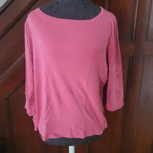 Talbots Womens Classic Pink 3/4 Sleeve Top XL 100% Cotton